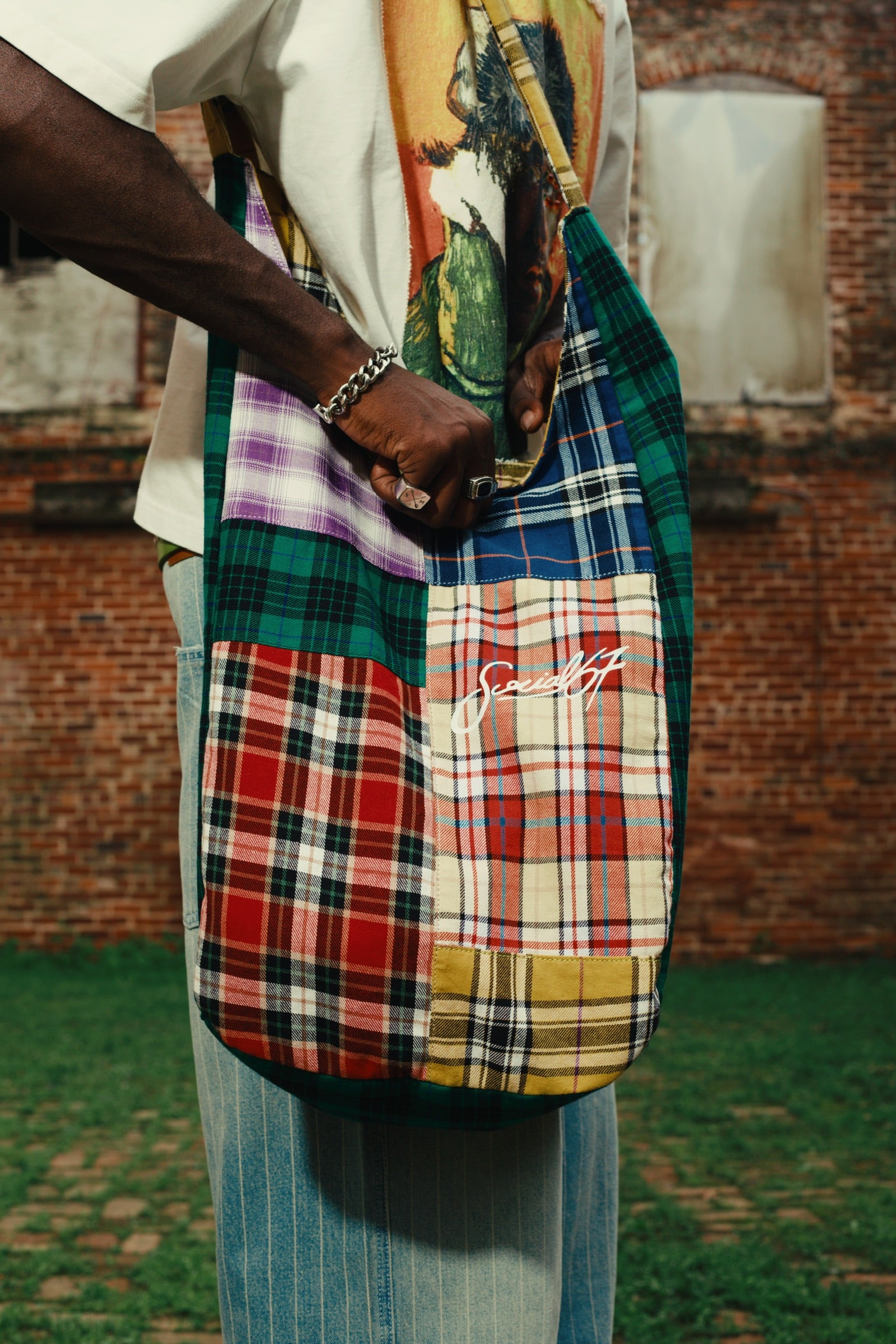 Multi Panel Flannel Tote Bag