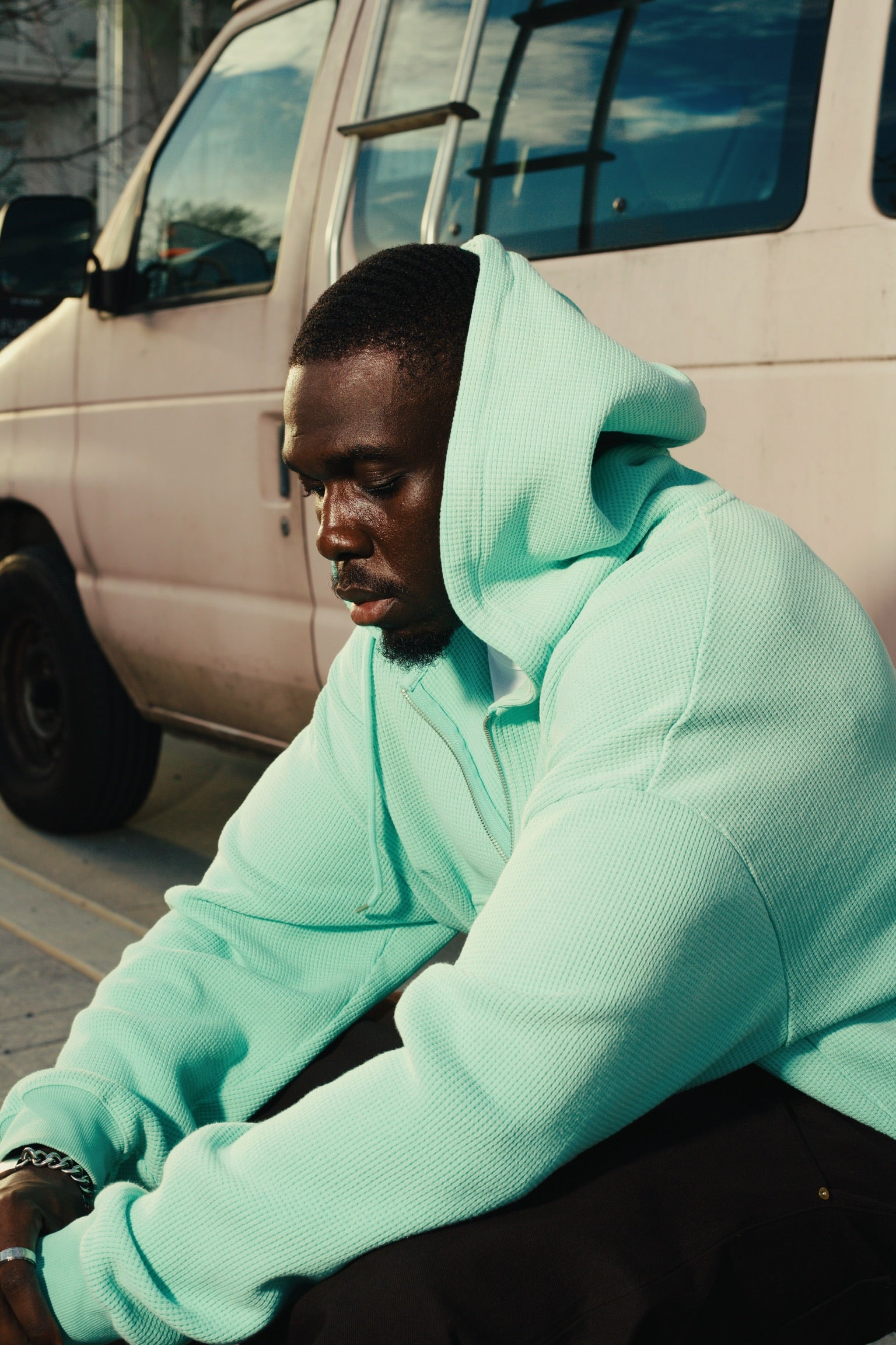 Mint Waffle Zip Up